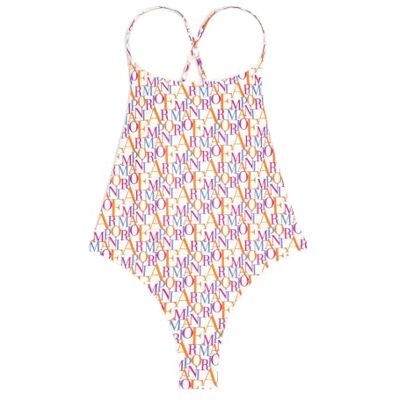 Giorgio Armani Traje de baño de una Pieza Logomania para Mujer, Color Blanco, Talla M, Bianco/Logo Multicol, M Giorgio Armani Traje de baño de una Pieza Logomania para Mujer, Color Blanco, Talla M, Bianco/Logo Multicol, M