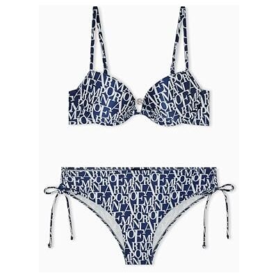 Giorgio Armani LOGOMANIA Sujetador push-up + bikini para mujer, color azul, talla L Giorgio Armani LOGOMANIA Sujetador push-up + bikini para mujer, color azul, talla L