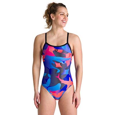 ARENA MaxLife Traje de baño de una Pieza para Mujer, Estampado Ligero con Espalda Descubierta, Camuflaje tiburón, Negro, 22 ARENA MaxLife Traje de baño de una Pieza para Mujer, Estampado Ligero con Espalda Descubierta, Camuflaje tiburón, Negro, 22