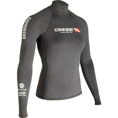 CRESSI Rash Guard Lady Black Dive Center Camiseta Mujer elaborada en Tejido elástico de Primera Calidad con Filtro de protección UV UPF 30+, Disponible en Manga Corta y Manga Larga CRESSI Rash Guard Lady Black Dive Center Camiseta Mujer elaborada en Tejido elástico de Primera Calidad con Filtro de protección UV UPF 30+, Disponible en Manga Corta y Manga Larga