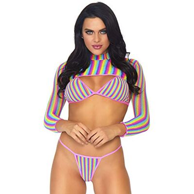 Leg Avenue Top de Bikini, Tanga y Top Ultra Corto de Manga Larga 90 gr Leg Avenue Top de Bikini, Tanga y Top Ultra Corto de Manga Larga 90 gr