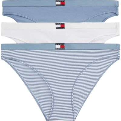 Tommy Hilfiger Braguitas Tipo Bikini Pack de 3 Mujer Form de algodón elástico, Multicolor (Mini Stripe/Ivory/Brisk Blue), XS Tommy Hilfiger Braguitas Tipo Bikini Pack de 3 Mujer Form de algodón elástico, Multicolor (Mini Stripe/Ivory/Brisk Blue), XS