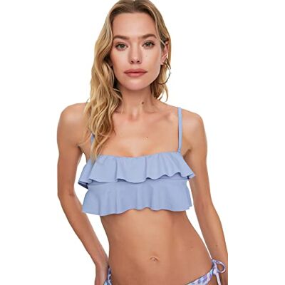 Trendyol Parte Superior de Bikini Tipo Bandeau Detallada Top, Azul, 34 para Mujer Trendyol Parte Superior de Bikini Tipo Bandeau Detallada Top, Azul, 34 para Mujer