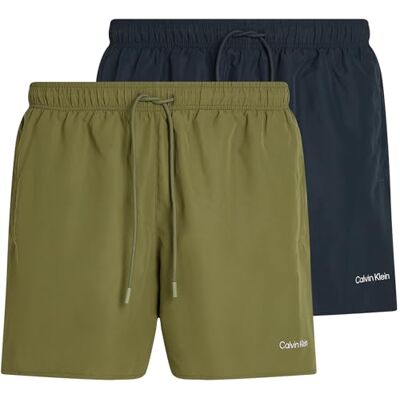 Calvin Bañador Hombre Pack de 2 Medium Drawstring con Cintura Ajustable, Multicolor (Dark Sapphire/Burnt Olive), M Calvin Bañador Hombre Pack de 2 Medium Drawstring con Cintura Ajustable, Multicolor (Dark Sapphire/Burnt Olive), M
