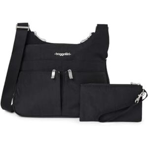 Baggallini Cross Over Crossbody Women 11x8.5 Medium Travel Bag Lightweight Water-Resistant Nylon Organized Handbag Purse, Bolso Bandolera para Mujer, Negro con Forro de Arena, Talla única Baggallini Cross Over Crossbody Women 11x8.5 Medium Travel Bag Lightweight Water-Resistant Nylon Organized Handbag Purse, Bolso Bandolera para Mujer, Negro con Forro de Arena, Talla única