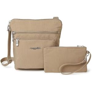 Baggallini Pocket Crossbody Bags for Women 8x8 Small Lightweight Durable Nylon Water-Resistant Travel Purse W/RFID Wristlet, Bolsos de Hombro para Mujer, Beige y marrón, Talla única Baggallini Pocket Crossbody Bags for Women 8x8 Small Lightweight Durable Nylon Water-Resistant Travel Purse W/RFID Wristlet, Bolsos de Hombro para Mujer, Beige y marrón, Talla única