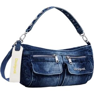 Desigual Bolso de hombro de mezclilla para mujer, azul, talla única, Blue, One size Desigual Bolso de hombro de mezclilla para mujer, azul, talla única, Blue, One size