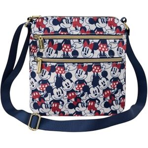 Loungefly Mickey and Minnie Mouse Bolso cruzado para pasaporte para mujer, nailon, color azul marino, Crema Loungefly Mickey and Minnie Mouse Bolso cruzado para pasaporte para mujer, nailon, color azul marino, Crema