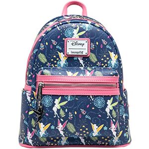 Loungefly Disney Pink Tinkerbell Glow in the Dark Allover Print Bolso de hombro con doble correa para mujer Loungefly Disney Pink Tinkerbell Glow in the Dark Allover Print Bolso de hombro con doble correa para mujer