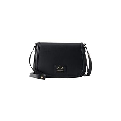 Giorgio Armani Women's Tory, cierre de botón con solapa, logotipo dorado, bolso mensajero, negro, talla única Giorgio Armani Women's Tory, cierre de botón con solapa, logotipo dorado, bolso mensajero, negro, talla única