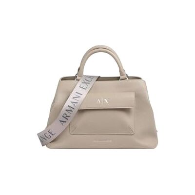 Giorgio Armani Bolsa de compras para mujer, Nicole, sostenible, logotipo plateado, bolsillo frontal, color arena Giorgio Armani Bolsa de compras para mujer, Nicole, sostenible, logotipo plateado, bolsillo frontal, color arena