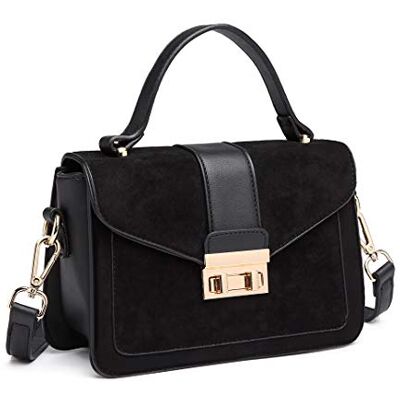 Miss Lulu Bolso bandolera para mujer en ante y PU, elegante bolso de hombro con hebilla metálica cuadrada, práctico bolso de solapa Miss Lulu Bolso bandolera para mujer en ante y PU, elegante bolso de hombro con hebilla metálica cuadrada, práctico bolso de solapa