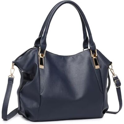 Miss Lulu Bolso de mujer grande con correa ajustable, Tote Bag impermeable de piel sintética, bolso bandolera mujer para uso diario y viaje, Azul marino, Utilidad Miss Lulu Bolso de mujer grande con correa ajustable, Tote Bag impermeable de piel sintética, bolso bandolera mujer para uso diario y viaje, Azul marino, Utilidad