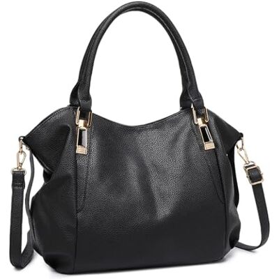 Miss Lulu Bolso de mujer grande con correa ajustable, Tote Bag impermeable de piel sintética, bolso bandolera mujer para uso diario y viaje, Negro, Utilidad Miss Lulu Bolso de mujer grande con correa ajustable, Tote Bag impermeable de piel sintética, bolso bandolera mujer para uso diario y viaje, Negro, Utilidad