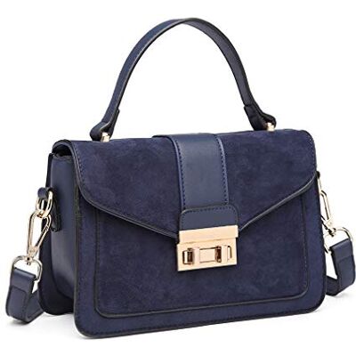 Miss Lulu Bolso de mano para mujer, bolso con solapa y hebilla metálica cuadrada, elegante de gamuza y piel sintética de hombro Miss Lulu Bolso de mano para mujer, bolso con solapa y hebilla metálica cuadrada, elegante de gamuza y piel sintética de hombro