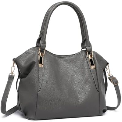 Miss Lulu Bolso de mujer grande con correa ajustable, Tote Bag impermeable de piel sintética, bolso bandolera mujer para uso diario y viaje, gris, Utilidad Miss Lulu Bolso de mujer grande con correa ajustable, Tote Bag impermeable de piel sintética, bolso bandolera mujer para uso diario y viaje, gris, Utilidad
