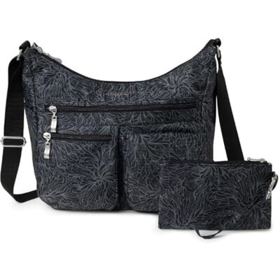 Baggallini Everywhere Bolso bandolera para mujer, 28 x 23 cm, nailon ligero, tipo hobo (holgado y de media luna), resistente al agua, con protección RFID, de viaje, midnight blossom, Talla única Baggallini Everywhere Bolso bandolera para mujer, 28 x 23 cm, nailon ligero, tipo hobo (holgado y de media luna), resistente al agua, con protección RFID, de viaje, midnight blossom, Talla única