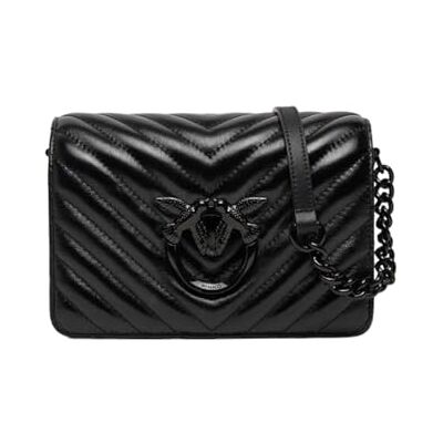 Pinko Love Click Mini Metal Sheep Nappa Chevron Bolso para mujer, Z99b_black Limousine Block Color Pinko Love Click Mini Metal Sheep Nappa Chevron Bolso para mujer, Z99b_black Limousine Block Color