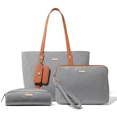 Miss Lulu Bolsos de mano para mujer, bolso de mano de piel sintética, bolso de hombro de 3 piezas, Gris y marrón, Medium Miss Lulu Bolsos de mano para mujer, bolso de mano de piel sintética, bolso de hombro de 3 piezas, Gris y marrón, Medium