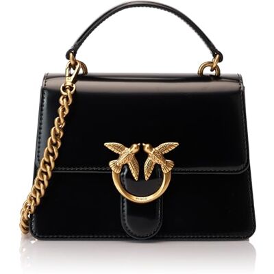Pinko Love One Top Handle Mini Light Cuero Cepillado Brillante, Bolsa para Mujer, Z99q_Negro-Dorado Envejecido Pinko Love One Top Handle Mini Light Cuero Cepillado Brillante, Bolsa para Mujer, Z99q_Negro-Dorado Envejecido