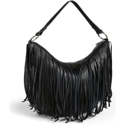 PIECES Shoulder Bag, Pcpinna Fringes Bolso de hombro WB Mujeres, Negro, Talla única PIECES Shoulder Bag, Pcpinna Fringes Bolso de hombro WB Mujeres, Negro, Talla única