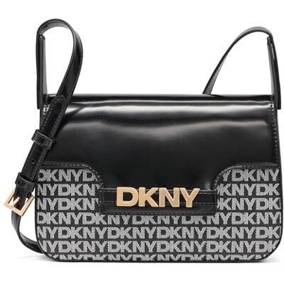 DKNY Bolso bandolera Avril para mujer, logotipo negro y negro DKNY Bolso bandolera Avril para mujer, logotipo negro y negro
