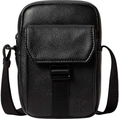 Calvin Bolso Crossbody Hombre Webbing Strap Slim Flap con bolsillo exterior, Negro (Black/White Webbing), Talla Única Calvin Bolso Crossbody Hombre Webbing Strap Slim Flap con bolsillo exterior, Negro (Black/White Webbing), Talla Única
