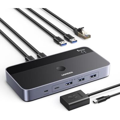 UGREEN Switch USB 3.0 Conmutador USB 2 Entradas y 4 Salidas con Puerto Gigabit Ethernet RJ45, Mando a Distancia, para Ratón, Teclado, Compatible con Windows macOS Linux UGREEN Switch USB 3.0 Conmutador USB 2 Entradas y 4 Salidas con Puerto Gigabit Ethernet RJ45, Mando a Distancia, para Ratón, Teclado, Compatible con Windows macOS Linux