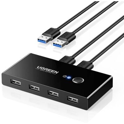 UGREEN Switch USB 2.0 Conmutador 2 Entradas y 4 Salidas 2 PC Comparten 4 Dispositivos, para Teclado, Ratón, Memorias, Disco Duro, Impresoras, Escáneres, etc UGREEN Switch USB 2.0 Conmutador 2 Entradas y 4 Salidas 2 PC Comparten 4 Dispositivos, para Teclado, Ratón, Memorias, Disco Duro, Impresoras, Escáneres, etc