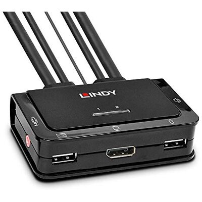 LINDY Conmutador KVM (2 Puertos DisplayPort 1.2, USB Tipo C, USB 2.0 y Cable de Audio LINDY Conmutador KVM (2 Puertos DisplayPort 1.2, USB Tipo C, USB 2.0 y Cable de Audio