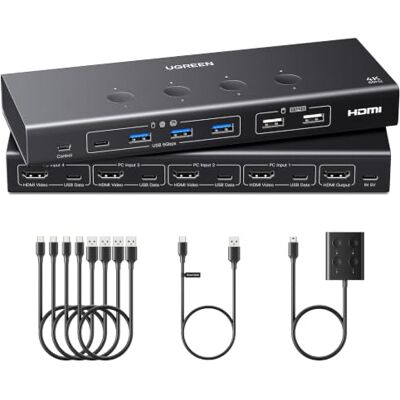 UGREEN Switch HDMI KVM 4K 60Hz 4K30Hz 4 Entradas 1 Salidas para 4 PCs 6 Puertos USB 3.0 5Gbps 5A1C 4 PC 1 Monitor para Teclado Ratón Disco Duro Controlador de Escritorio compatible con Windows Li UGREEN Switch HDMI KVM 4K 60Hz 4K30Hz 4 Entradas 1 Salidas para 4 PCs 6 Puertos USB 3.0 5Gbps 5A1C 4 PC 1 Monitor para Teclado Ratón Disco Duro Controlador de Escritorio compatible con Windows Li