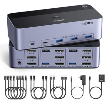 UGREEN Switch KVM HDMI+DP 2.0 2 Entradas 3 Salidas 8K 60 Hz para 2 pc UGREEN Switch KVM HDMI+DP 2.0 2 Entradas 3 Salidas 8K 60 Hz para 2 pc