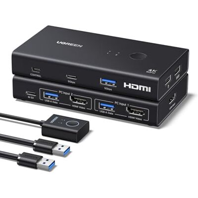 UGREEN Switch KVM HDMI 2.0 2 Entradas 1 Salidas 4K 60 Hz para 2 PC UGREEN Switch KVM HDMI 2.0 2 Entradas 1 Salidas 4K 60 Hz para 2 PC