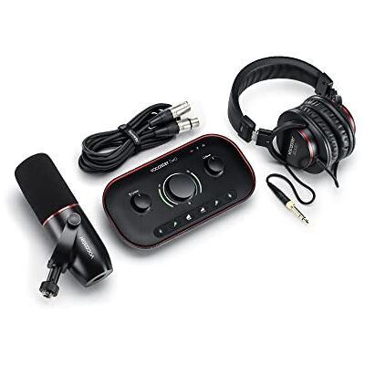 Focusrite Audio Interface, Black, Vocaster Two Studio Interfaz de podcasting para anfitrión de grabación e invitado, con micrófono dinámico Vocaster DM14v y auriculares HP60v Focusrite Audio Interface, Black, Vocaster Two Studio Interfaz de podcasting para anfitrión de grabación e invitado, con micrófono dinámico Vocaster DM14v y auriculares HP60v
