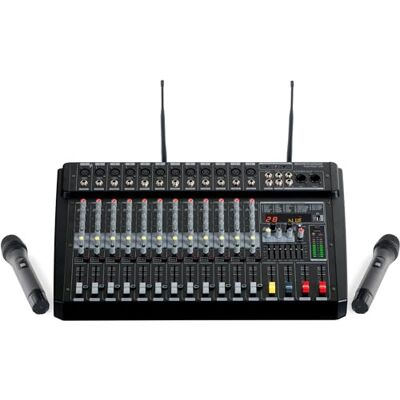 Pronomic Powermake 1200 Powermixer con Micrófonos Inalámbricos, 3 mm) Canales 1 a 12, Entrada de micrófono en formato XLR, Entrada de línea simétrica (jack de 6, 3 mm), Control de ganancia, 3 mm Pronomic Powermake 1200 Powermixer con Micrófonos Inalámbricos, 3 mm) Canales 1 a 12, Entrada de micrófono en formato XLR, Entrada de línea simétrica (jack de 6, 3 mm), Control de ganancia, 3 mm