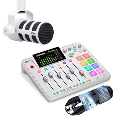 RØDE Rodecaster Pro II Estación de Podcast de Estudio de Producción de Audio Blanco + Micrófono Podmic Blanco + Cable XLR keepdrum RØDE Rodecaster Pro II Estación de Podcast de Estudio de Producción de Audio Blanco + Micrófono Podmic Blanco + Cable XLR keepdrum