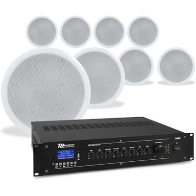 Power Dynamics CSPB5 Juego de 8 Altavoces de Techo 100V con woofer de 5", Amplificador PRM60 con Bluetooth, Reproductor MP3, USB, SD, 4 entradas de Audio y 2 de micrófono,Ideal para megafonía Power Dynamics CSPB5 Juego de 8 Altavoces de Techo 100V con woofer de 5", Amplificador PRM60 con Bluetooth, Reproductor MP3, USB, SD, 4 entradas de Audio y 2 de micrófono,Ideal para megafonía