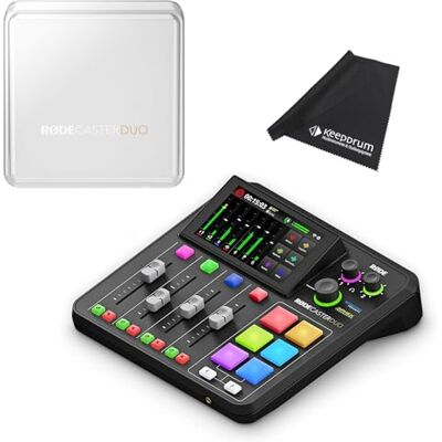 RØDE Rode Rodecaster Duo Mesa de mezclas con cubierta protectora Rodecover Duo y paño de microfibra keepdrum RØDE Rode Rodecaster Duo Mesa de mezclas con cubierta protectora Rodecover Duo y paño de microfibra keepdrum