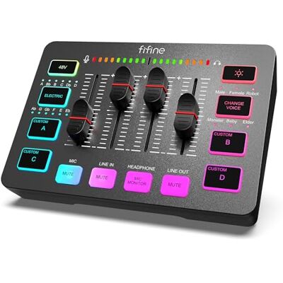 FIFINE Mezclador de Audio, RGB Streaming Gaming Audio Mixer PC con Interfaz de XLR, Gaming Audio Mixer con Control Individual, Control de Volumen, Botón de Silencio, Alimentación Phantom de 48V FIFINE Mezclador de Audio, RGB Streaming Gaming Audio Mixer PC con Interfaz de XLR, Gaming Audio Mixer con Control Individual, Control de Volumen, Botón de Silencio, Alimentación Phantom de 48V