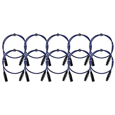 Pronomic Stage DMX3-1 Cable DMX 1m Set de 10, Longitud: 1 m, Color: azul Conectores: XLR hembra 3 polos => XLR macho 3 polos, Contactos dorados para transmisión sin interferencias Pronomic Stage DMX3-1 Cable DMX 1m Set de 10, Longitud: 1 m, Color: azul Conectores: XLR hembra 3 polos => XLR macho 3 polos, Contactos dorados para transmisión sin interferencias