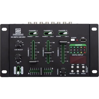 Pronomic DX-30BTU USB MKII DJ-Mixer con Bluetooth, Función Cue, 3 mm Mezclador DJ de 3 canales, Interfaz Bluetooth integrada, Ultraglide faders súper suaves de 45 mm, Construcción robusta, 3 mm Pronomic DX-30BTU USB MKII DJ-Mixer con Bluetooth, Función Cue, 3 mm Mezclador DJ de 3 canales, Interfaz Bluetooth integrada, Ultraglide faders súper suaves de 45 mm, Construcción robusta, 3 mm