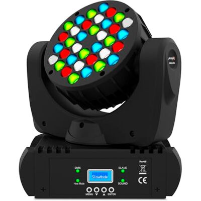 Audibax Arizona One Cabeza Móvil para Discoteca Foco Profesional Móvil Luz LED de Potencia Masiva de 36x3W Sincornización con Música Modo Automático Conexión DMX con 9 o 16 Canales Audibax Arizona One Cabeza Móvil para Discoteca Foco Profesional Móvil Luz LED de Potencia Masiva de 36x3W Sincornización con Música Modo Automático Conexión DMX con 9 o 16 Canales