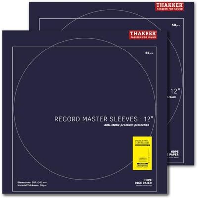 THAKKER Master Sleeves 12" Fundas Internas Antiestáticas Protección Premium para Discos de 12" 30µm HDPE Plus Rice Paper Liner (Record Master Sleeves, 2 x 50 Unidades) THAKKER Master Sleeves 12" Fundas Internas Antiestáticas Protección Premium para Discos de 12" 30µm HDPE Plus Rice Paper Liner (Record Master Sleeves, 2 x 50 Unidades)