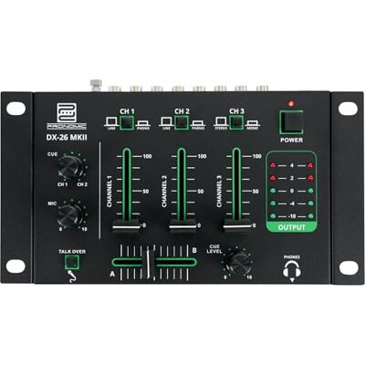 Pronomic DX-26 MKII DJ-Mixer, Mezclador DJ de 3 canales, 3 mm Faders Ultraglide súper suaves de 45 mm, Función cue con control de crossfader y volumen, Construcción robusta, 3 mm Pronomic DX-26 MKII DJ-Mixer, Mezclador DJ de 3 canales, 3 mm Faders Ultraglide súper suaves de 45 mm, Función cue con control de crossfader y volumen, Construcción robusta, 3 mm
