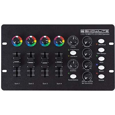 Showlite LDO-10 MKII FS LED DMX Operator, Controlador DMX, TAP/Tempo Compatible con muchas instalaciones de iluminación como , Involight o sistemas Eurolite KLS, 4 reguladores de brillo Showlite LDO-10 MKII FS LED DMX Operator, Controlador DMX, TAP/Tempo Compatible con muchas instalaciones de iluminación como , Involight o sistemas Eurolite KLS, 4 reguladores de brillo