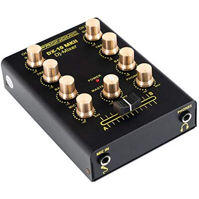 Pronomic DX-10 MKII DJ Mixer, Mezclador DJ ultracompacto, 2 canales Control de volumen de entrada por canal, Ecualizador de 2 bandas por canal, Entrada de micrófono jack de 6, 5 x 5 x 15 cm Pronomic DX-10 MKII DJ Mixer, Mezclador DJ ultracompacto, 2 canales Control de volumen de entrada por canal, Ecualizador de 2 bandas por canal, Entrada de micrófono jack de 6, 5 x 5 x 15 cm