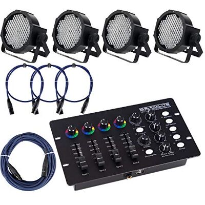 Showlite Set de 4 Focos FLP-144W Incl. Controlador DMX y Cables, Peso: 1 Cantidad de LEDs: 144 x 10 mm LED, Mezcla de colores: 144 LED/RGBW mixing, Alimentación: 90-240V 50/60Hz, Power In/Out Showlite Set de 4 Focos FLP-144W Incl. Controlador DMX y Cables, Peso: 1 Cantidad de LEDs: 144 x 10 mm LED, Mezcla de colores: 144 LED/RGBW mixing, Alimentación: 90-240V 50/60Hz, Power In/Out