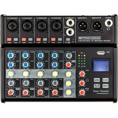Pronomic B-603 Mini-Mixer con Bluetooth y Grabación USB, 3 mm, Peso: 1 Mezclador compacto de 6 canales, 4 canales mono con entradas XLR/jack balanceadas, 1 canal estéreo con entradas jack, 3 mm Pronomic B-603 Mini-Mixer con Bluetooth y Grabación USB, 3 mm, Peso: 1 Mezclador compacto de 6 canales, 4 canales mono con entradas XLR/jack balanceadas, 1 canal estéreo con entradas jack, 3 mm