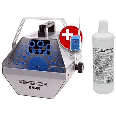 Showlite BM-60 Máquina de Burbujas SET incl. Fluido UV amarillo, 9 kg DJs, potente ventilador, motor potente para rotación uniforme, aprox. 20-24 revoluciones por minuto, tanque de 0, 9 kg Showlite BM-60 Máquina de Burbujas SET incl. Fluido UV amarillo, 9 kg DJs, potente ventilador, motor potente para rotación uniforme, aprox. 20-24 revoluciones por minuto, tanque de 0, 9 kg
