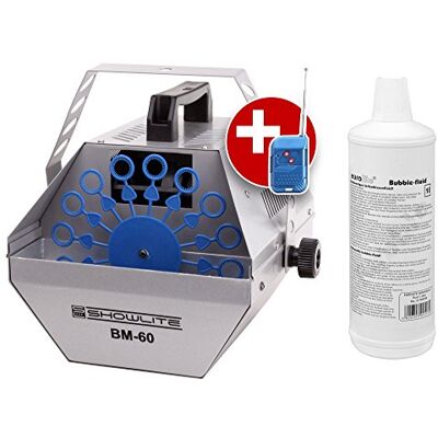 Showlite Set de Máquina de Burbujas BM-60 con 1l de Fluido, Tanque de 0 Potente ventilador, Motor potente para rotación uniforme, Aprox. 20-24 revoluciones por minuto, Potencia de 60W, Peso: 2 Showlite Set de Máquina de Burbujas BM-60 con 1l de Fluido, Tanque de 0 Potente ventilador, Motor potente para rotación uniforme, Aprox. 20-24 revoluciones por minuto, Potencia de 60W, Peso: 2